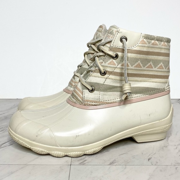 Sperry Saltwater Off White Printed Duck Boot 6 1/2 M - Picture 1 of 14